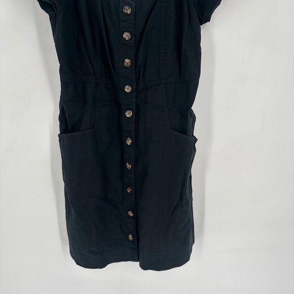 Madewell Linen-Cotton Puff-Sleeve Button Down Mini Dress Black Size 12 - Picture 4 of 12